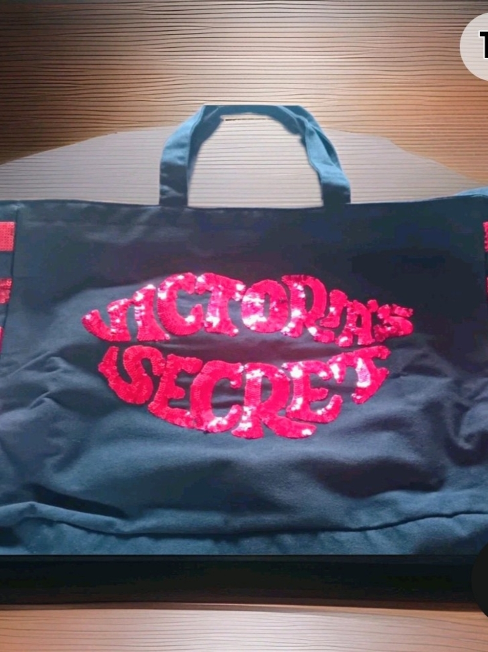 Victoria's Secret Black Tote with Red Sequin Logo Lips